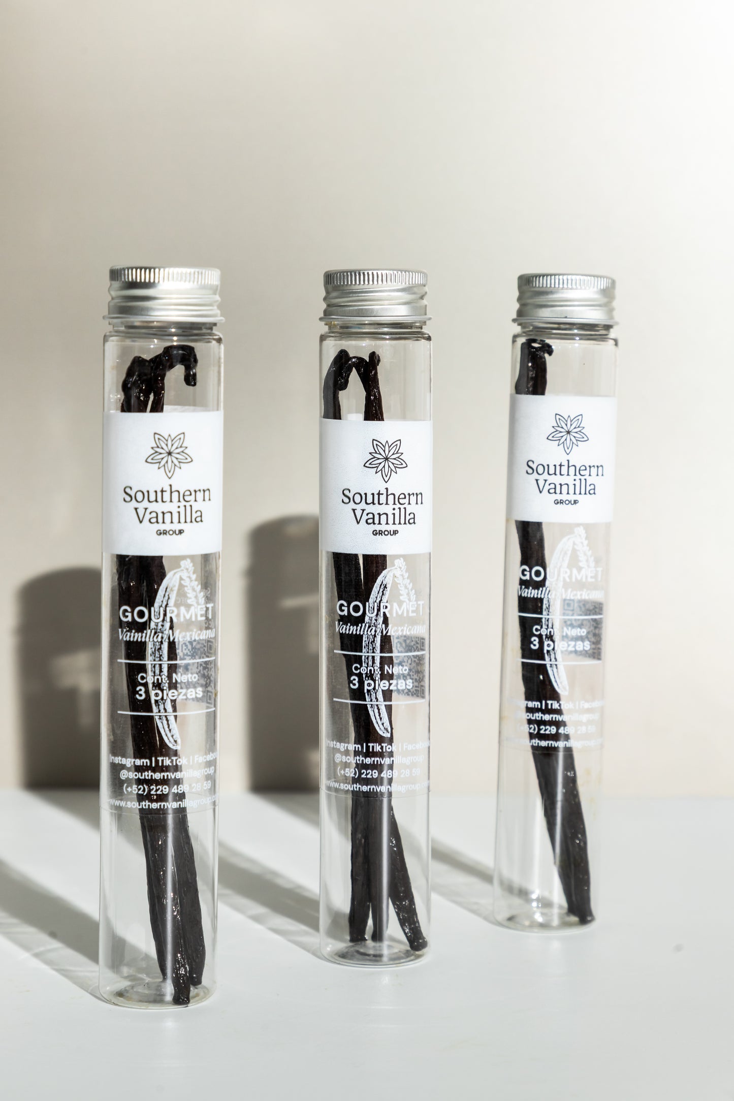 Tubo con 3 vainas de vainilla mexicana gourmet de 16cm